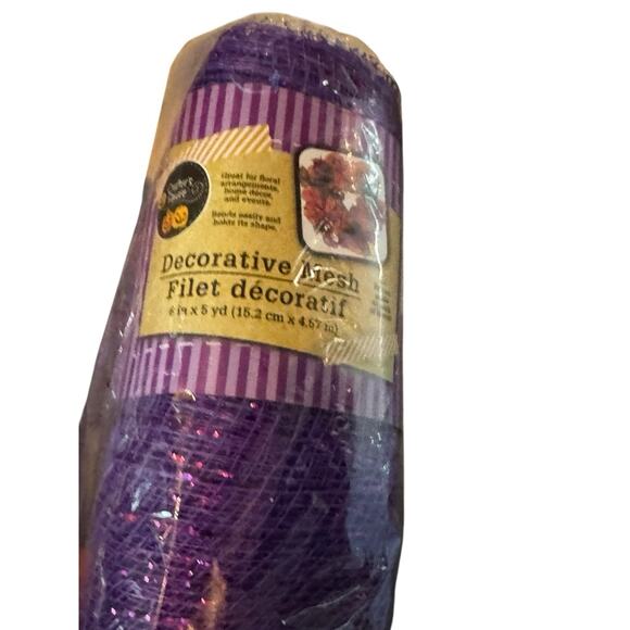 Lot 3 Decorative Mesh & Tulle Rolls White Glitter Purple Craft Ribbon Holiday - Picture 3 of 5